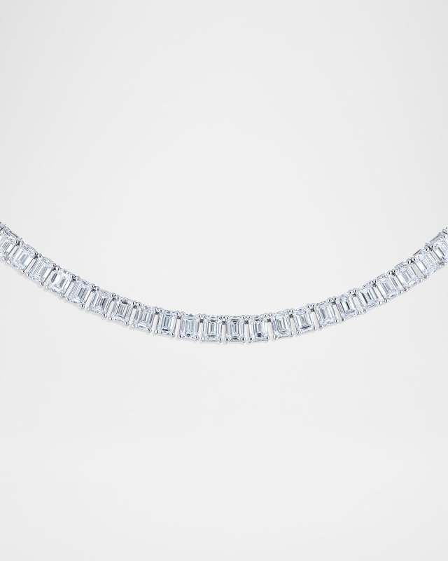 18K White Gold Emerald-Cut Diamond Tennis Necklace, 17"L, 39.60tcw